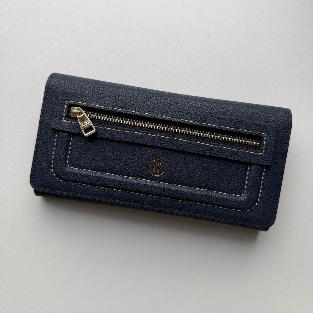 Renzo Costa Navy Leather Fold Over Wallet NEW